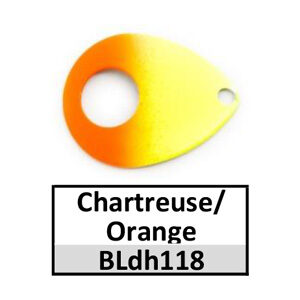 Size 5 Colorado Double Hole Custom Painted Spinner Blades – Chartreuse/Orange (BLdh118-5-4)