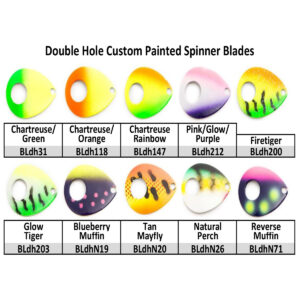 Size 4 Colorado Double Hole Custom Painted Spinner Blades – Pink/Glow/Purple Rainbow (BLdh212-4-4)