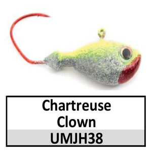 Ultra Minnow Jig Head (lead product) – 1/2 oz – Chartreuse Clown