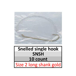 Snelled Single/1 Hooks Size 2 Long Gold (SNSH-2g-10)
