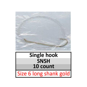 Snelled Single/1 Hooks Size 6 Long Gold (SNSH-6g-10)
