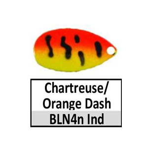 Size 5 Indiana NB CP Spinner Blades – BLN4 chartreuse/orange dash Indiana