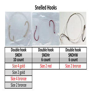 Snelled Double/2 Hooks Size 2 Red (SNDH-2r-6)