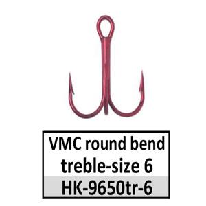 Hooks (HK-)(make your own lures) – HK-9650tr-6 VMC round bend treble-size 6 red