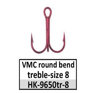 Hooks (HK-)(make your own lures) – HK-9650tr-8 VMC round bend treble-size 8 red