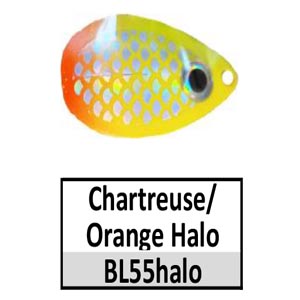 Size 6 Indiana Premium CP Spinner Blades – BL55halo Chartreuse/Orange halo