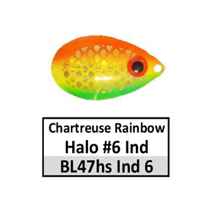 Size 6 Indiana Premium CP Spinner Blades – BL47halo Chartreuse Rainbow halo