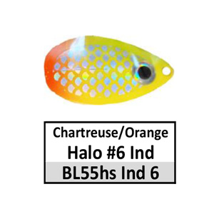 Size 6 Indiana Premium CP Spinner Blades – BL55halo Chartreuse/Orange halo
