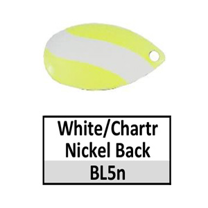 Size 5 Indiana Striped/2 Tone Spinner Blades – BL5n White/Chartreuse w/ nickel back Indiana