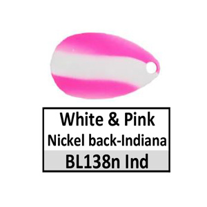 Size 4 Indiana Striped/2 Tone Spinner Blades – BL138n white/pink w/ nickel back Indiana