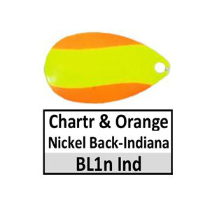 Size 4 Indiana Striped/2 Tone Spinner Blades – BL1n chartreuse/orange w/ nickel back Indiana
