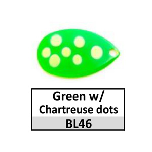 Size 5 Indiana Multi Dotted Spinner Blades – BL46 green w/ chartreuse dots Indiana