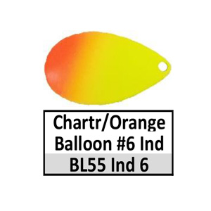 Size 6 Indiana Striped/2 Tone Spinner Blades – BL55 Chartreuse/Orange Balloon Indiana 6