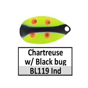 Size 5 Indiana Bug Pattern Spinner Blades – BL119 chartreuse w/ black bug Indiana