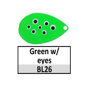 Size 6 Indiana Multi Dotted Spinner Blades – BL26 Green w/ eyes Indiana 6