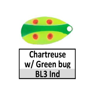 Size 5 Indiana Bug Pattern Spinner Blades – BL3 chartreuse w/ green bug Indiana