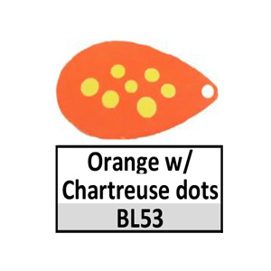 Size 6 Indiana Multi Dotted Spinner Blades – BL53 Orange w/ chartreuse dots Indiana 6